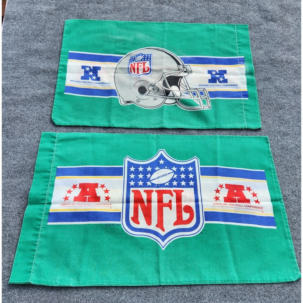 set of 2 vintage NFL standard‎ PILLOWCASE Green AFC/NFC 1993 helmet 18x30